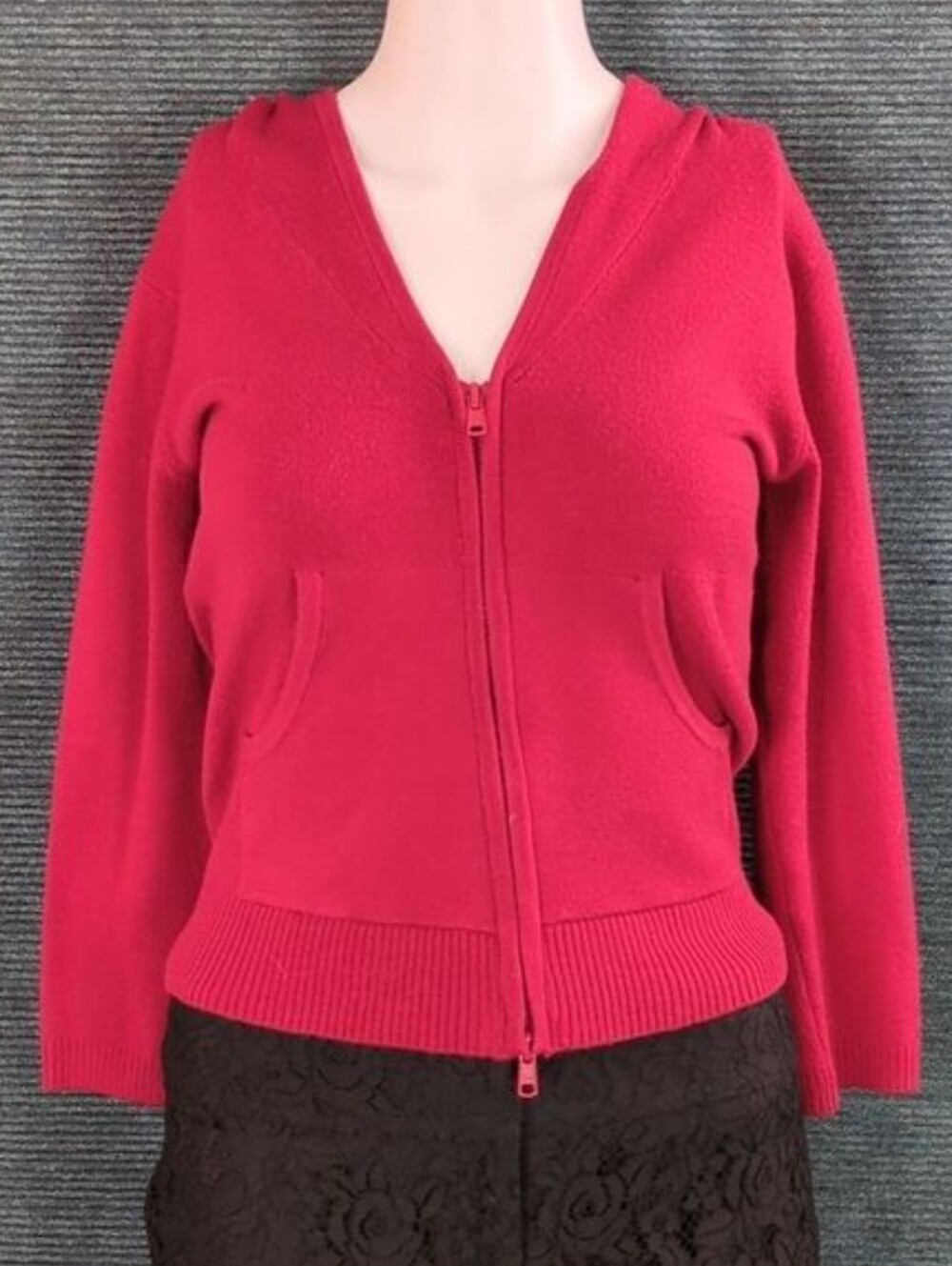Vintage Rampage Cropped Red Hoodie Sweater, 3/4 Length Sleeves